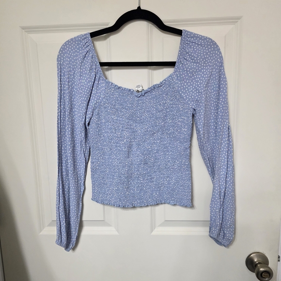 American Eagle Outfitters Light Blue Polka Dot Blouse - Picture 3 of 4
